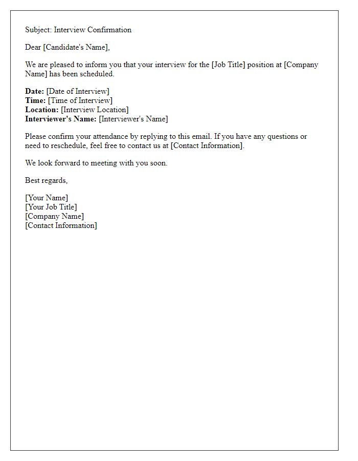 Letter template of interview confirmation for candidate attendance