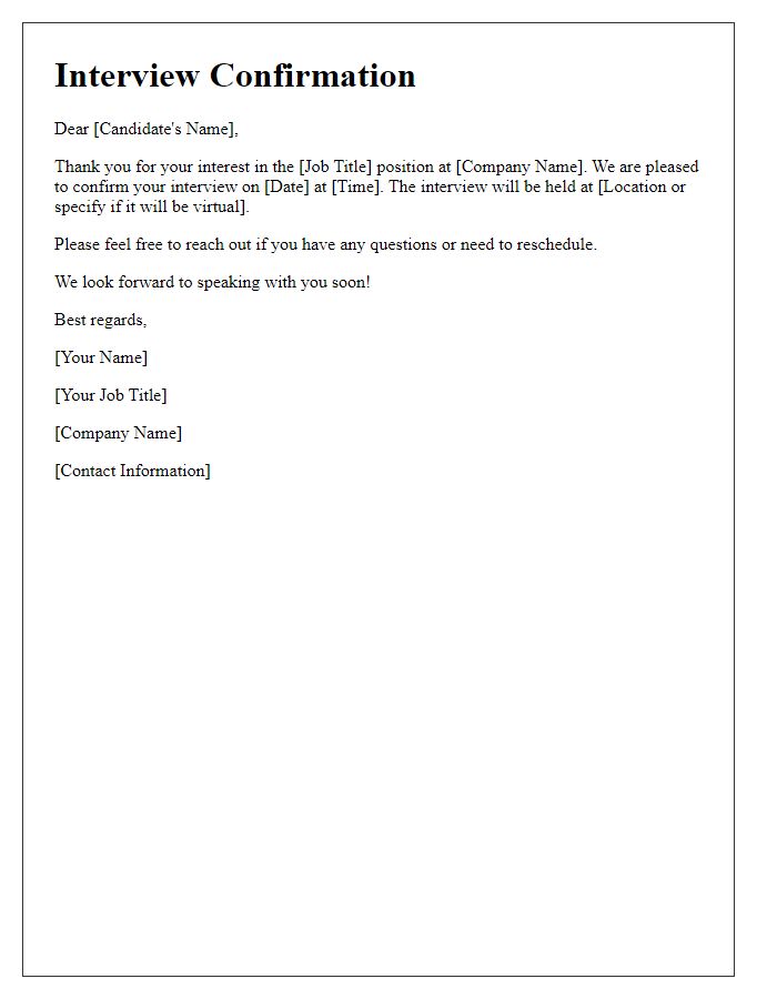 Letter template of interview date and time reassurance