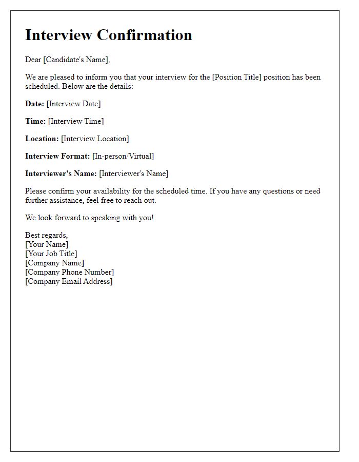 Letter template of notification for confirmed interview slot
