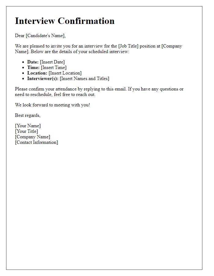 Letter template of scheduled interview details