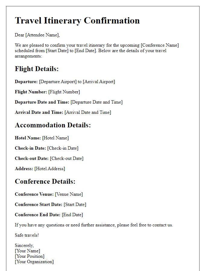 Letter template of travel itinerary confirmation for conference attendance