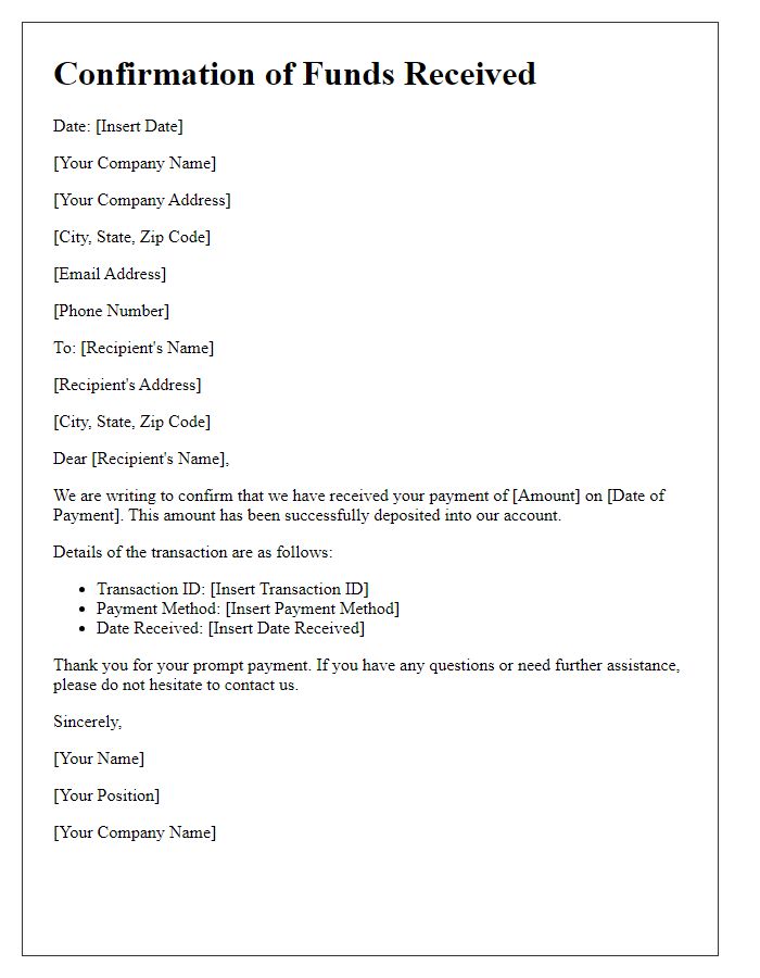 Letter template of Confirmation of Funds Received