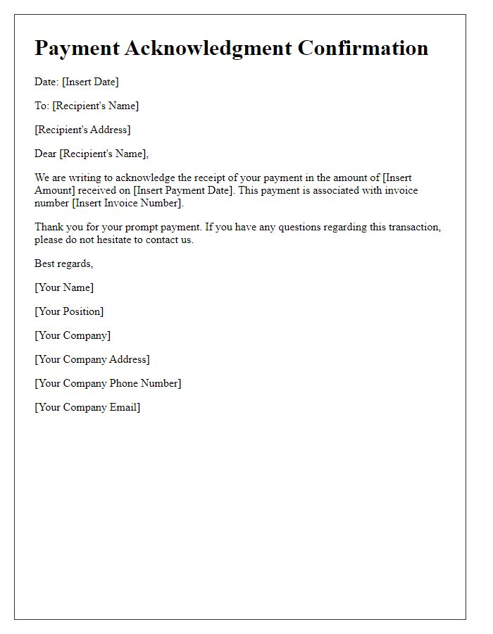 Letter template of Payment Acknowledgment Confirmation