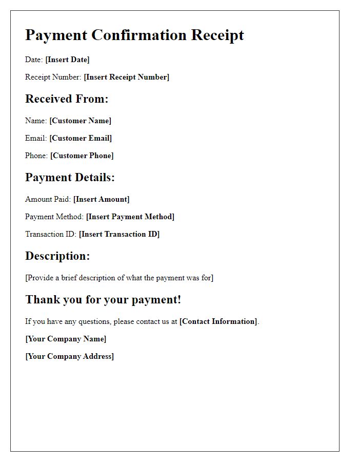 Letter template of Payment Confirmation Receipt