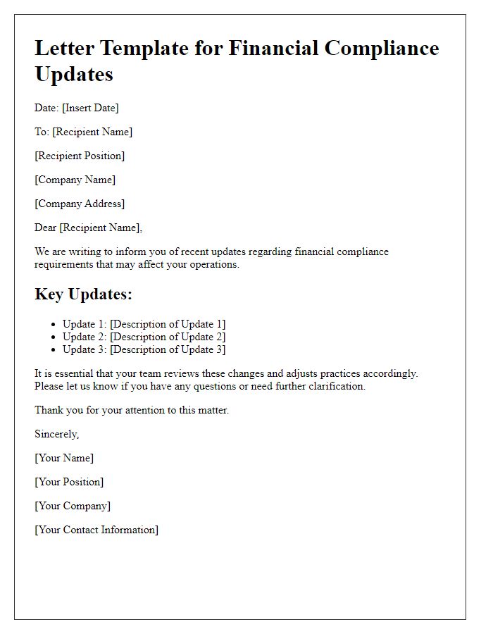 Letter template of updates on financial compliance requirements