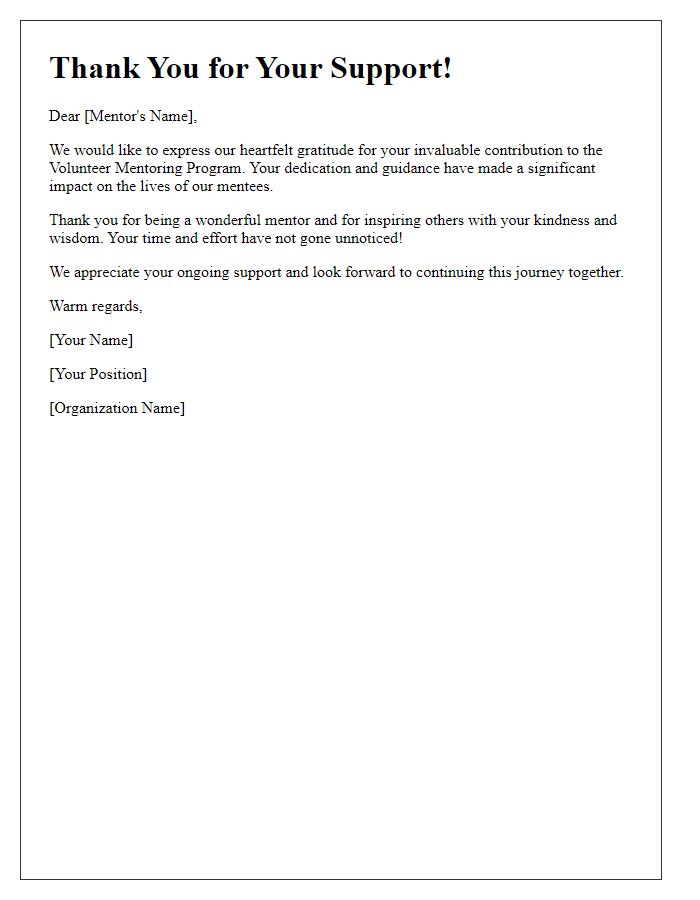 Letter template of volunteer mentoring program thank you note