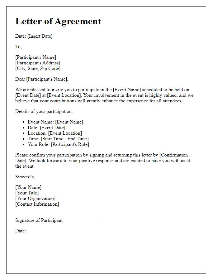 Letter template of agreement to participate in the event