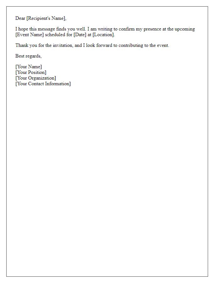 Letter template of confirming presence at the upcoming event