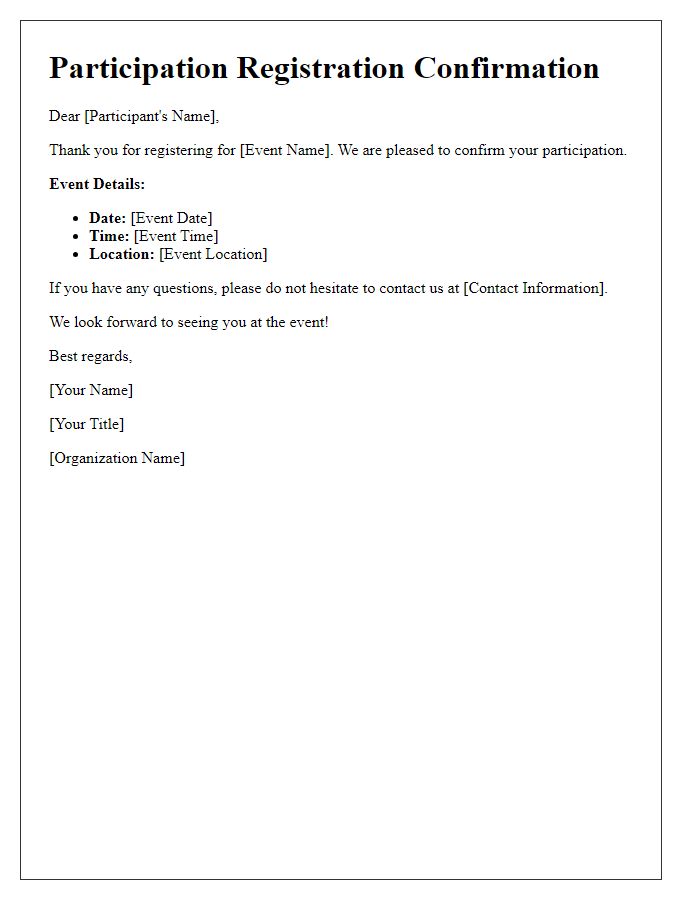 Letter template of participation registration confirmation