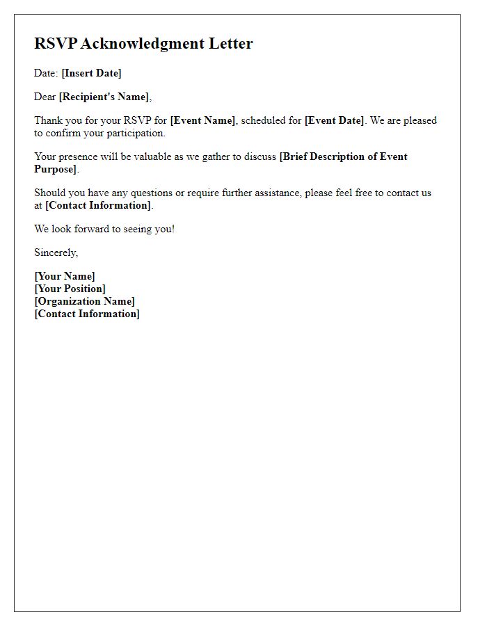 Letter template of RSVP acknowledgment for participation