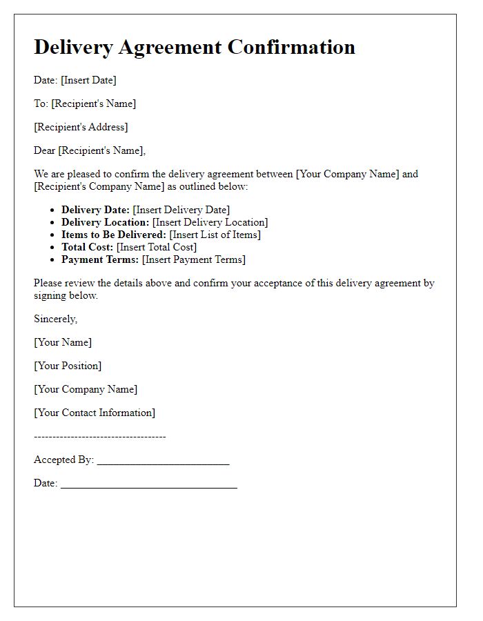 Letter template of Delivery Agreement Confirmation