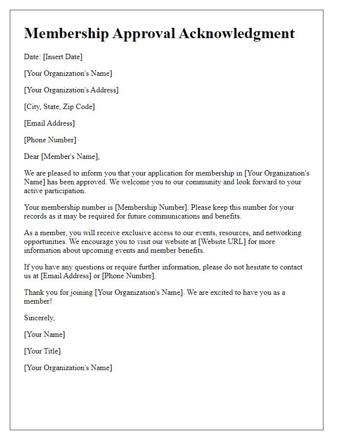 Letter template of acknowledgment of membership approval