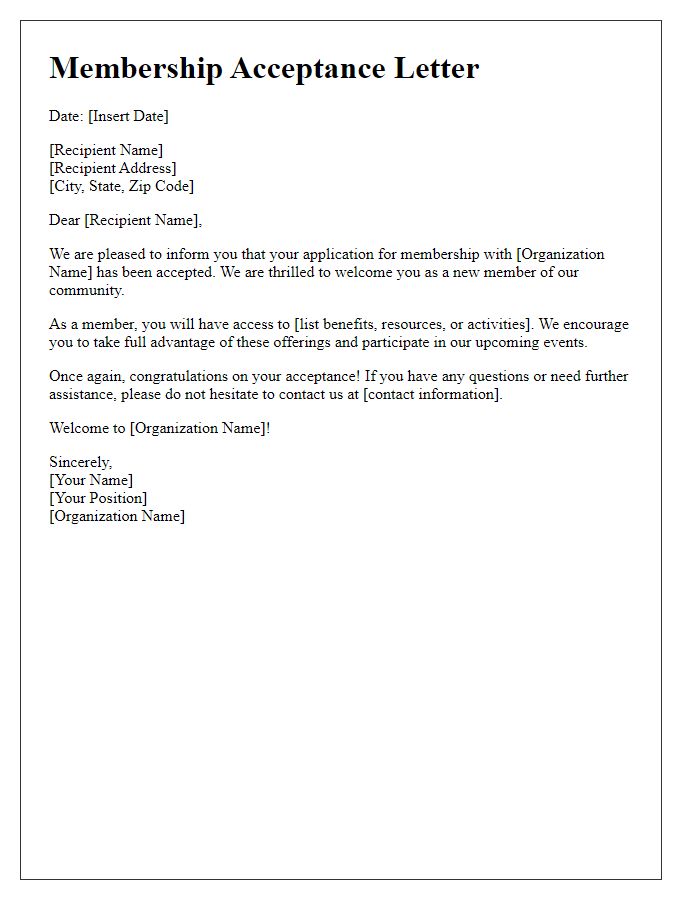 Letter template of membership acceptance letter