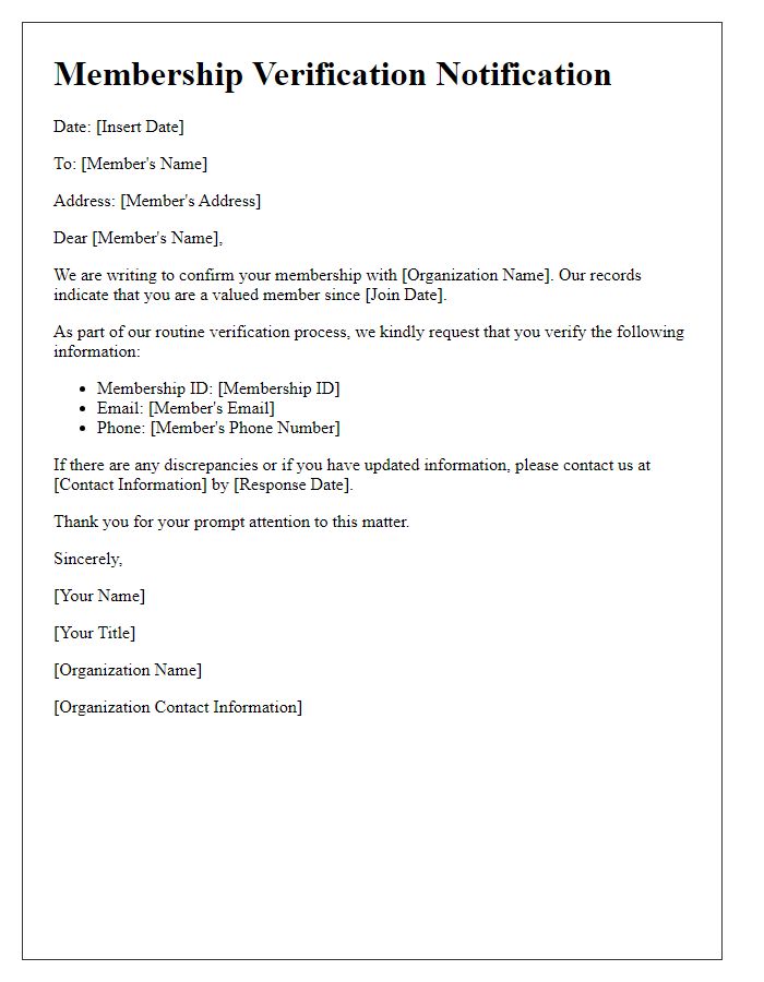 Letter template of membership verification notification