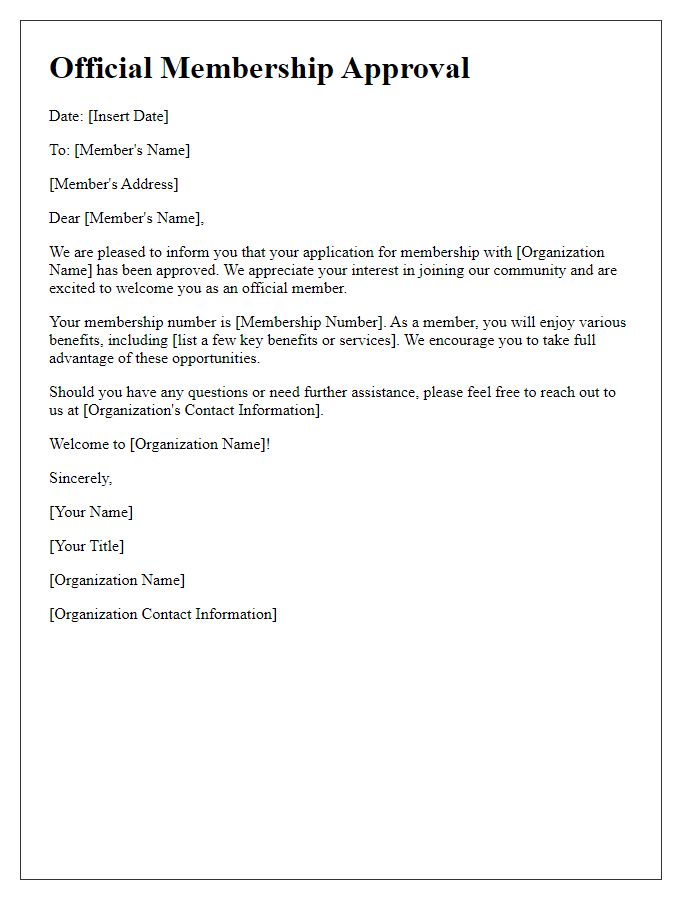 Letter template of official membership approval