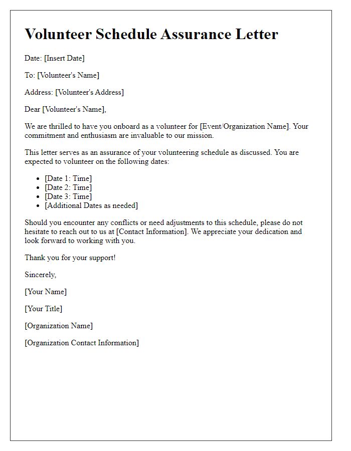 Letter template of assurance for volunteering schedule