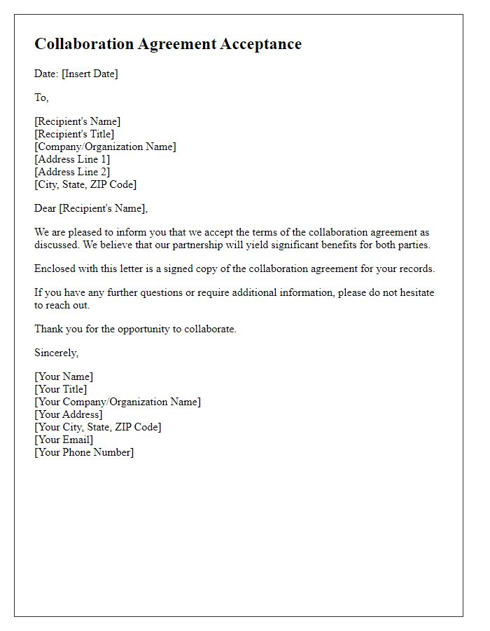 Letter template of collaboration agreement acceptance