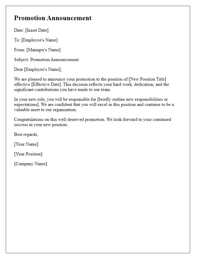 Letter template of formal promotion announcement