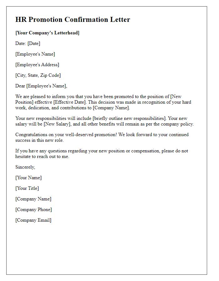 Letter template of HR promotion confirmation letter