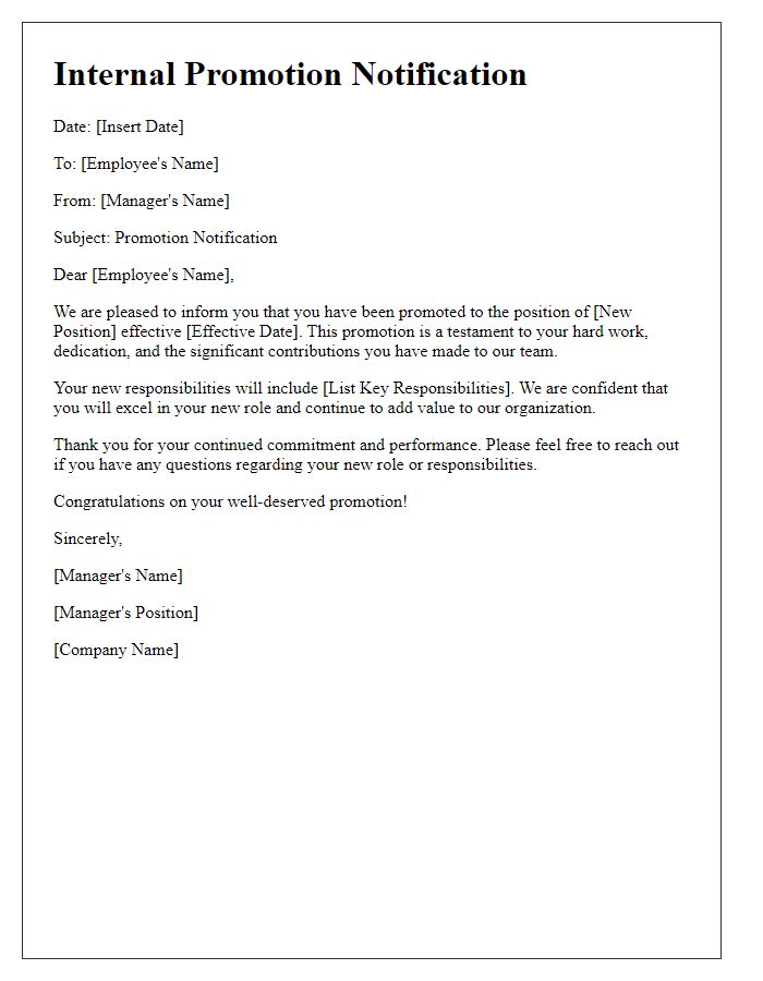 Letter template of internal promotion notification