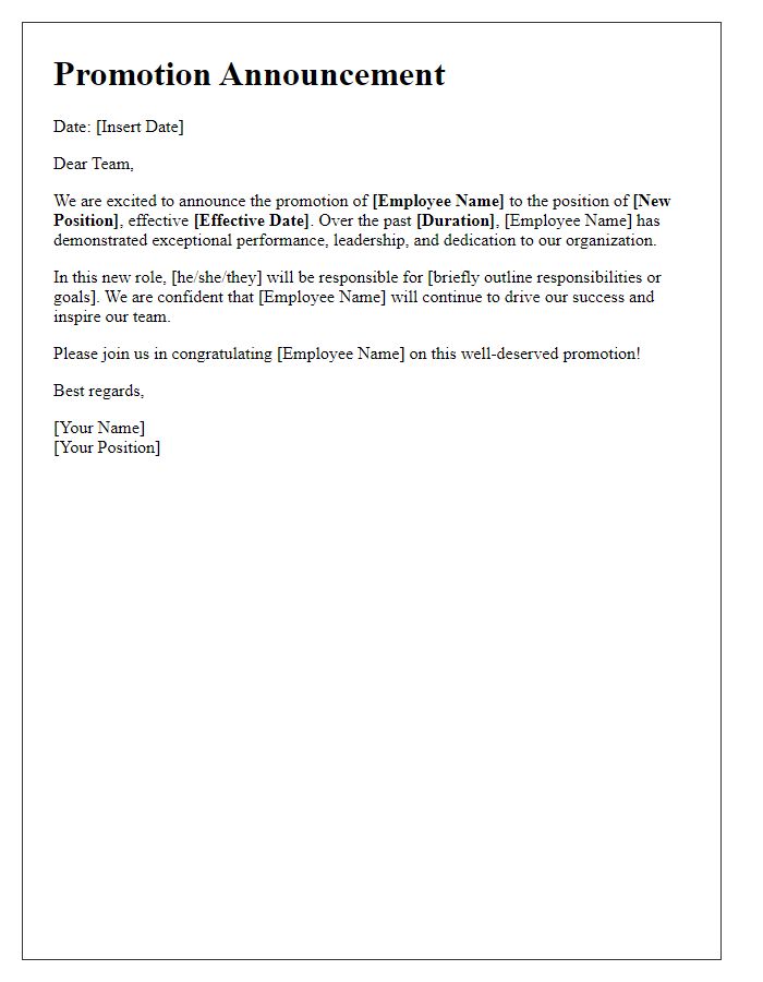 Letter template of managerial promotion announcement