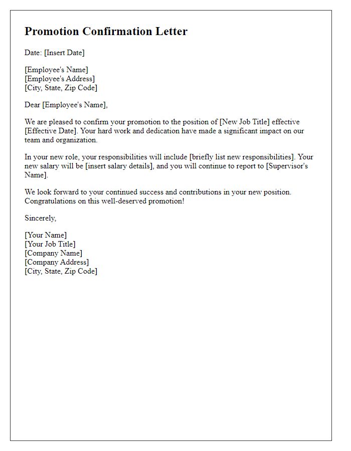 Letter template of promotion confirmation for employee