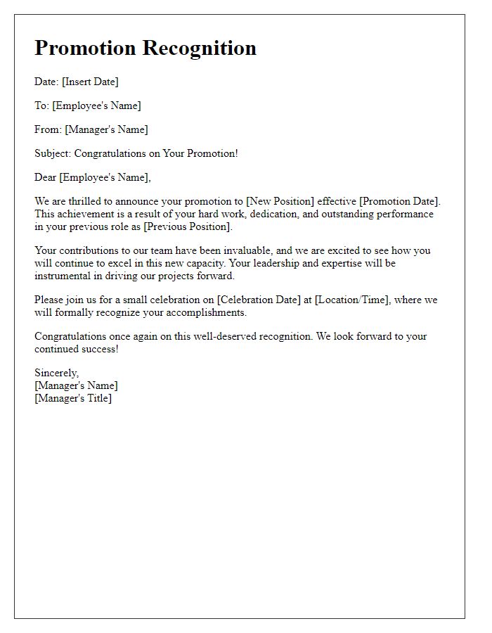 Letter template of promotion recognition for staff