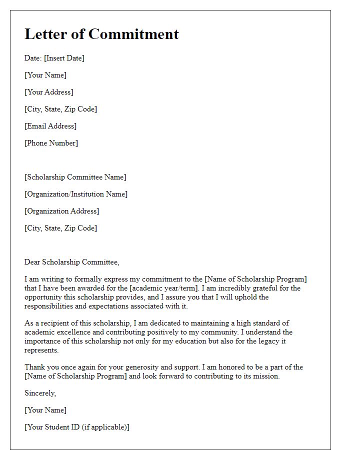 Letter template of commitment to scholarship program