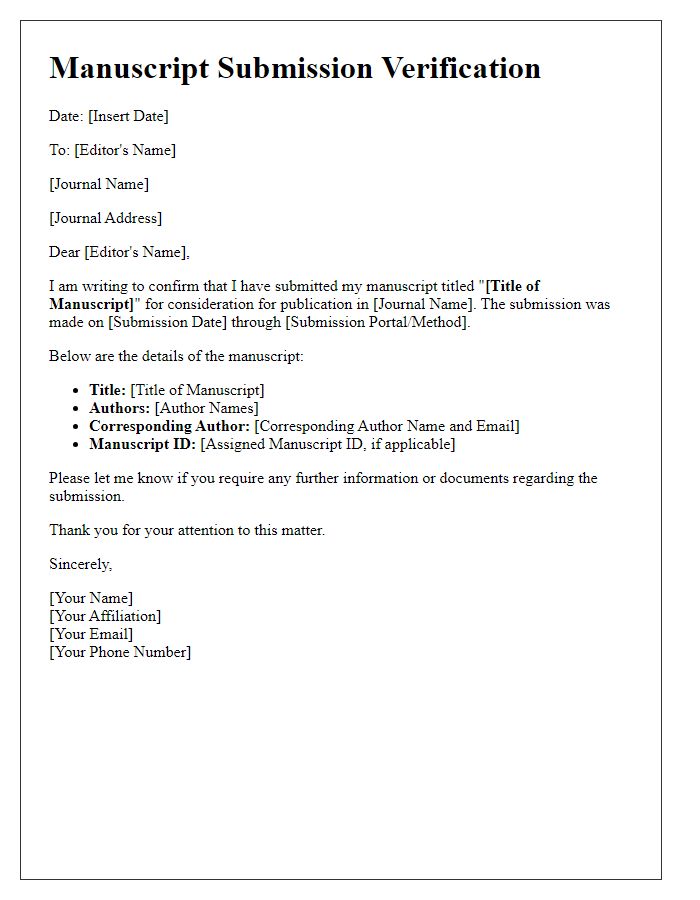 Letter template of manuscript submission verification