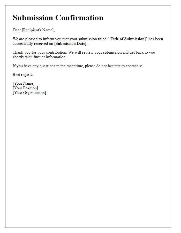 Letter template of successful submission confirmation