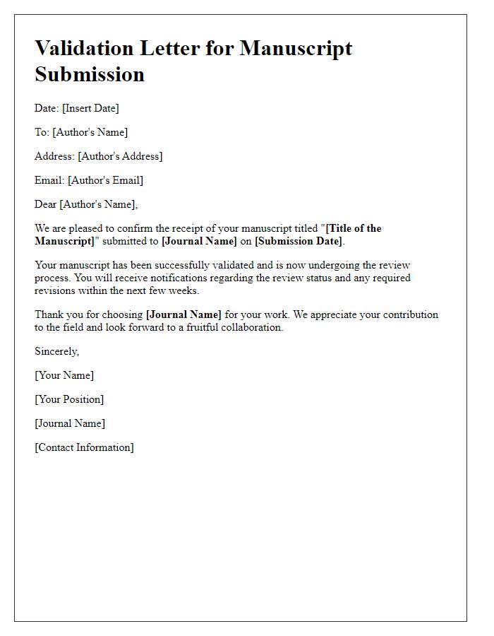 Letter template of validation for journal manuscript submission