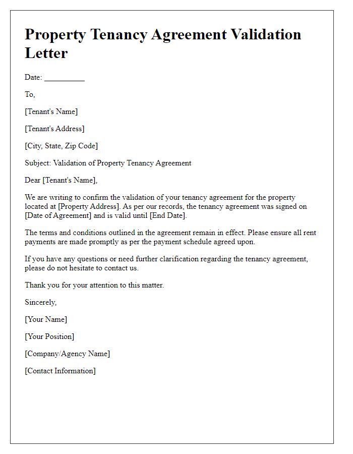 Letter template of validating property tenancy agreement