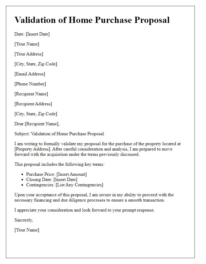 Letter template of validation for home purchase proposal