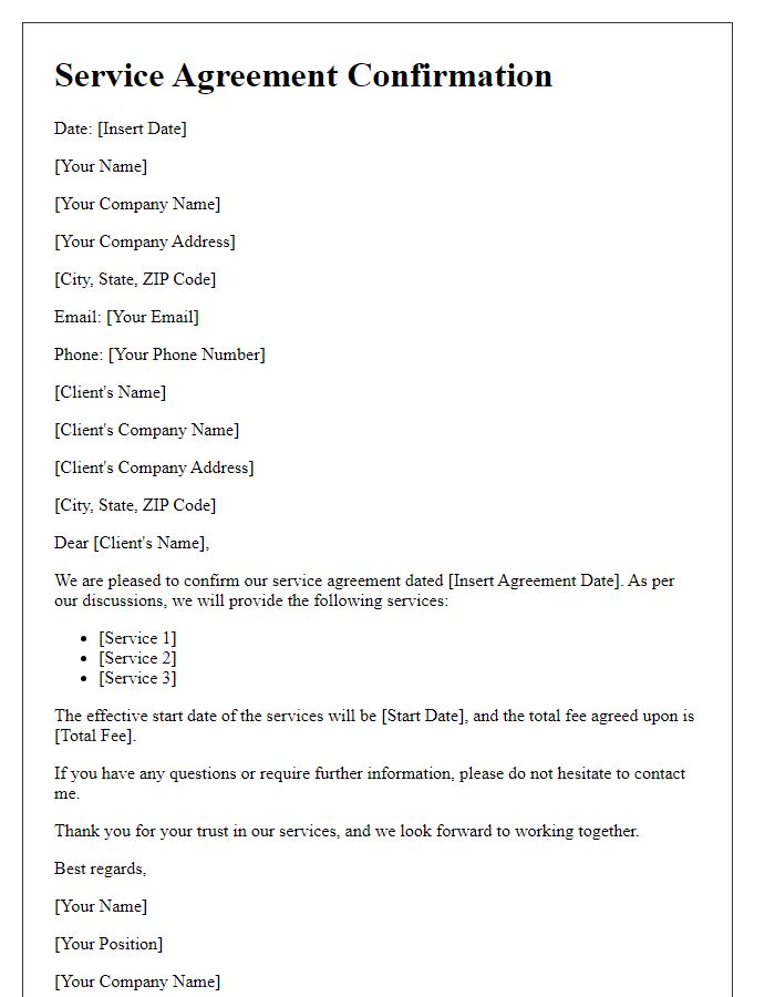 Letter template of confirmation of service agreement