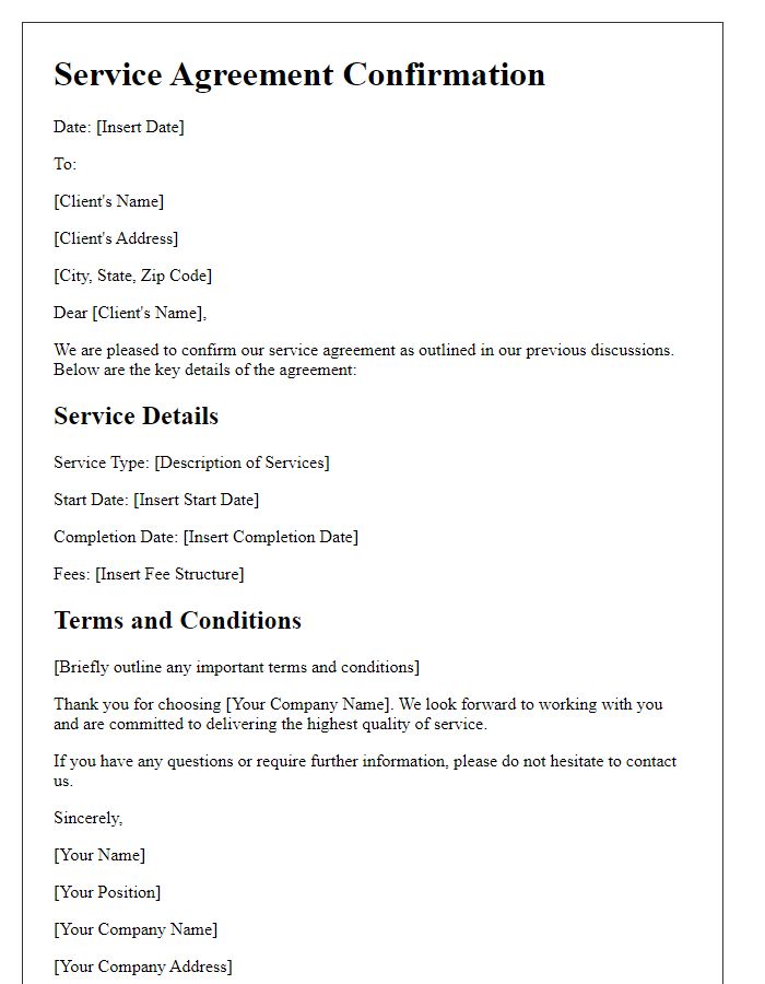 Letter template of service agreement confirmation