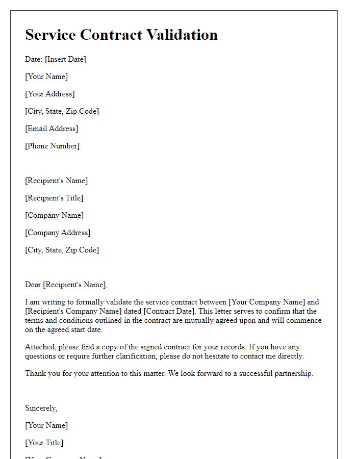 Letter template of service contract validation