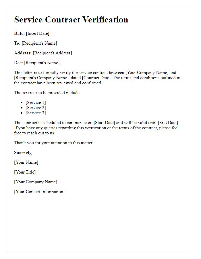 Letter template of service contract verification