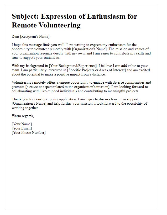 Letter template of expression for remote volunteering enthusiasm.