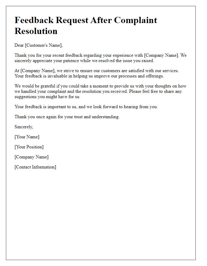 Letter template of feedback request after complaint resolution