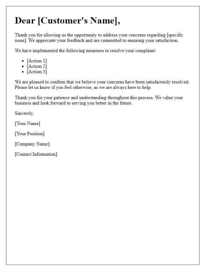 Letter template of satisfaction confirmation after complaint handling