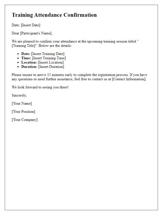 Letter template of training attendance confirmation