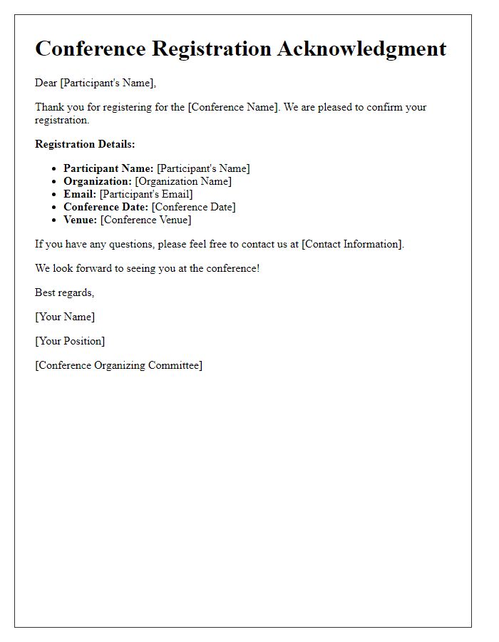 Letter template of acknowledgment for your conference registration.