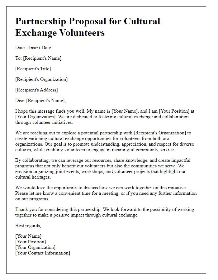 Letter template of partnership proposal for cultural exchange volunteers