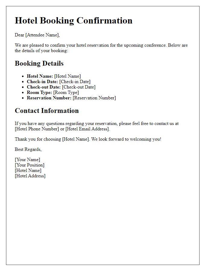 Letter template of hotel booking confirmation for conference attendees