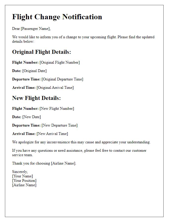 Letter template of flight change details