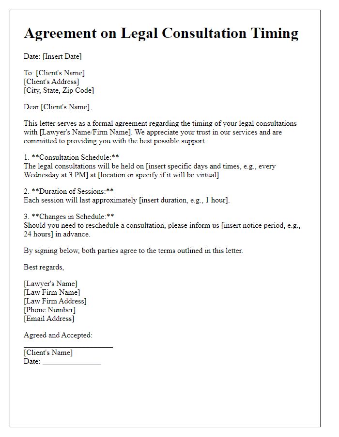 Letter template of agreement on legal consultation timing.