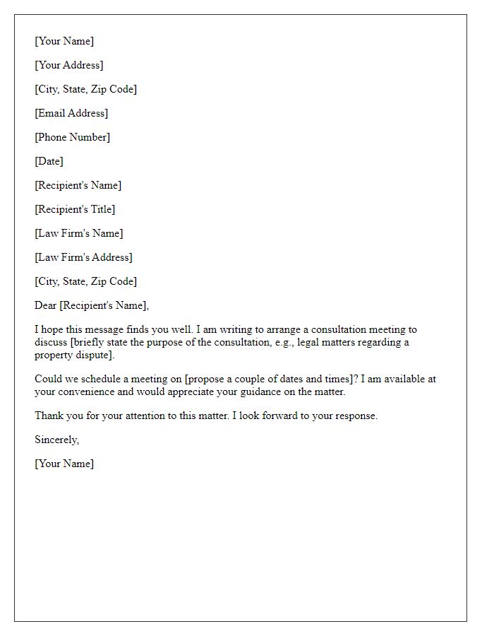 Letter template of arrangement for legal consultation meeting.