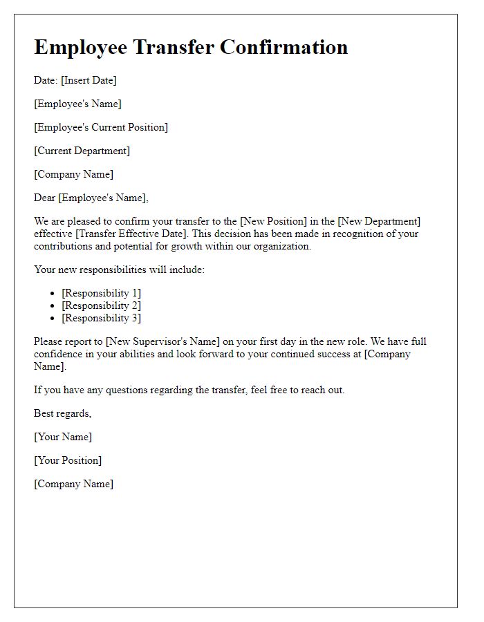 Letter template of confirmed employee transfer