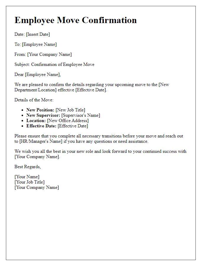 Letter template of employee move confirmation