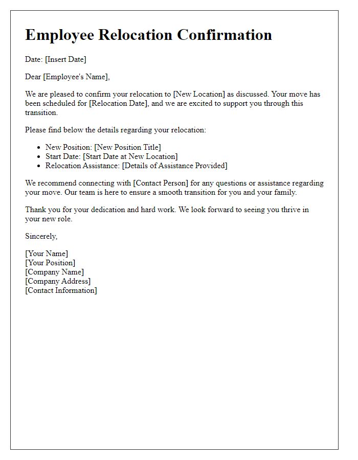 Letter template of employee relocation confirmation